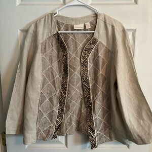 Chico's Light Tan Textured Jacket, 100% Linen.